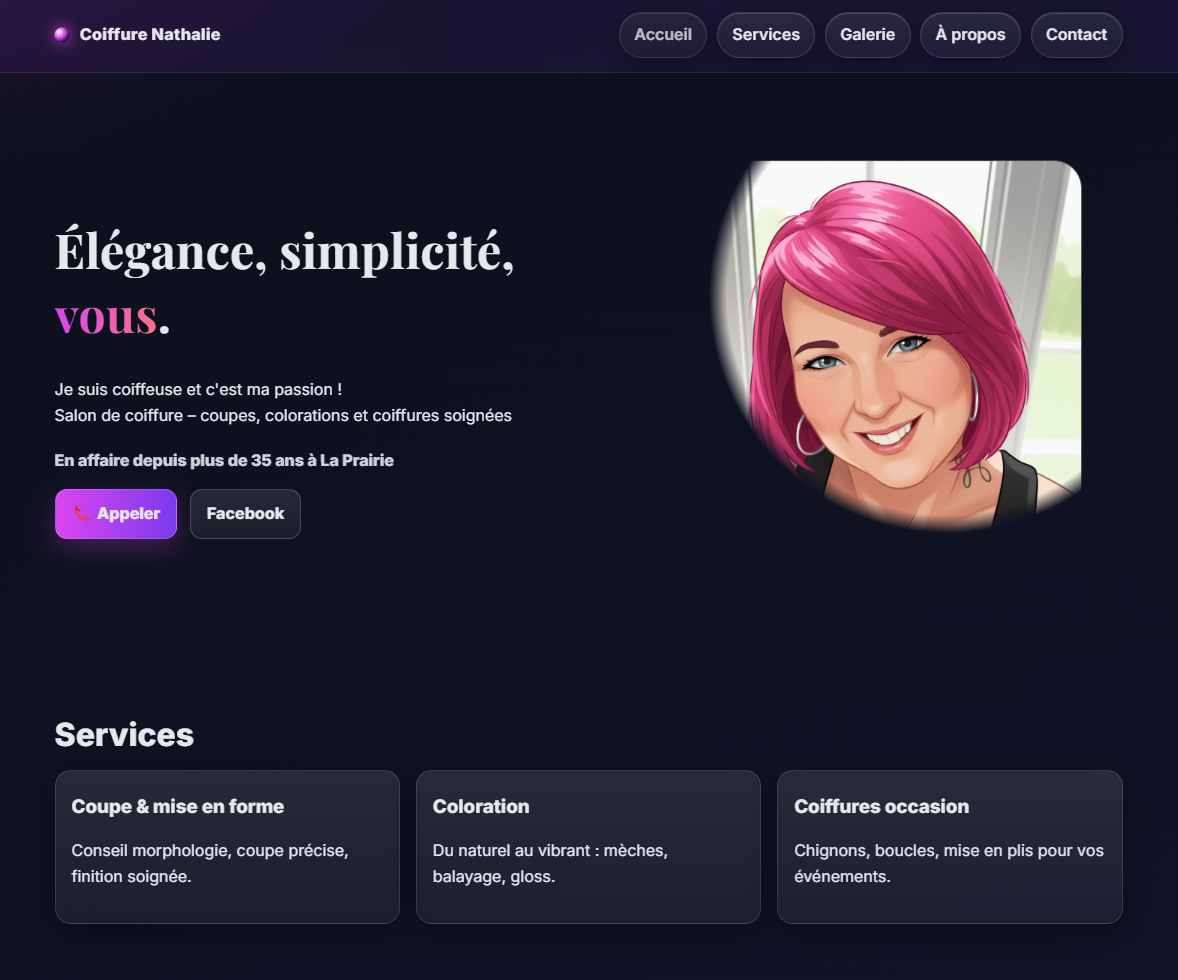Aperçu de la page d’accueil de Coiffure Nathalie