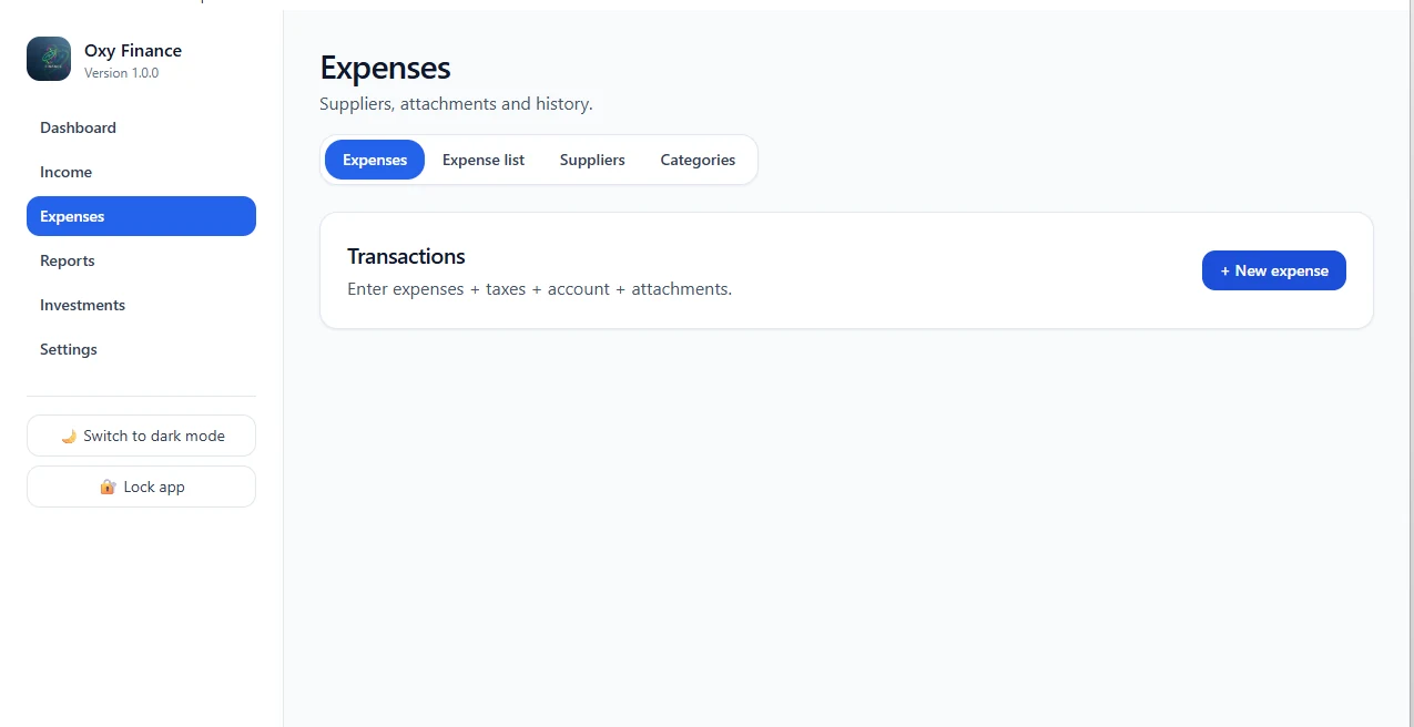 New expense screen in Oxy Finance