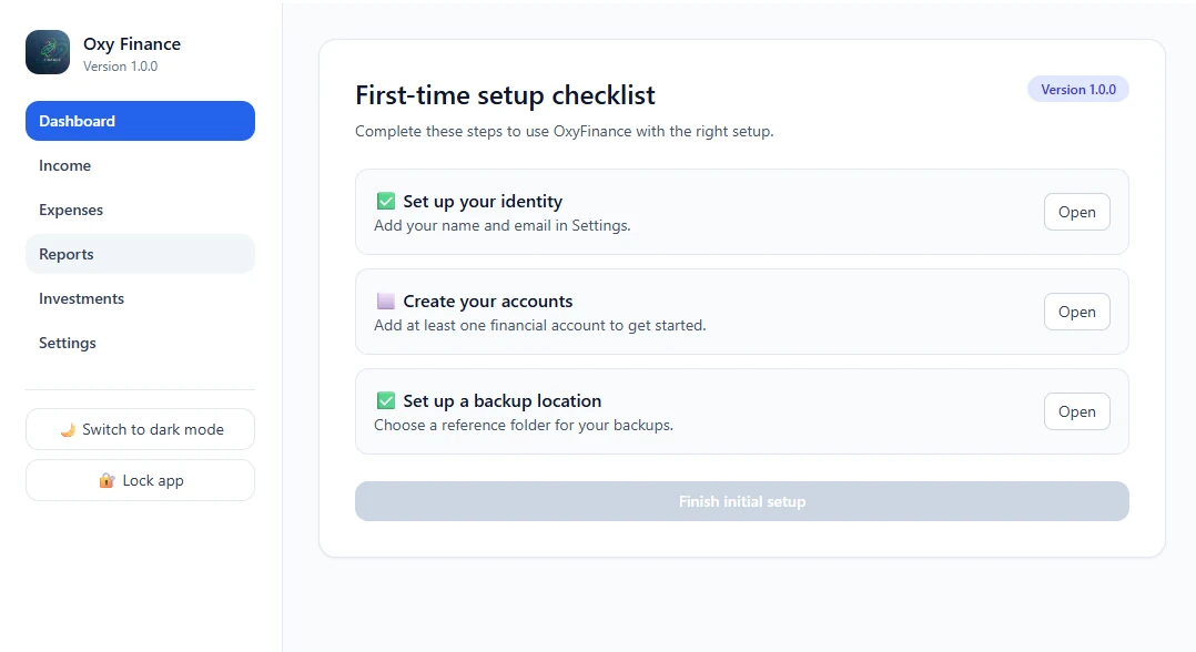 Oxy Finance first-time setup checklist